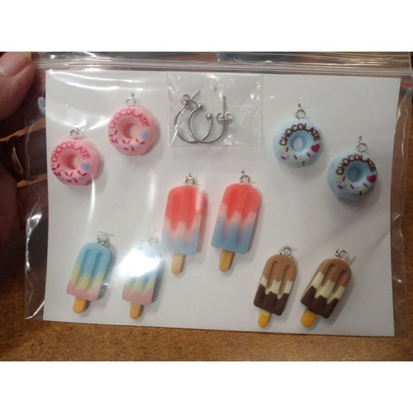 5/$20 Sweet Donut Ice Cream Party Interchangeable Charm Earrings-5 Pairs in Set - Picture 3 of 7